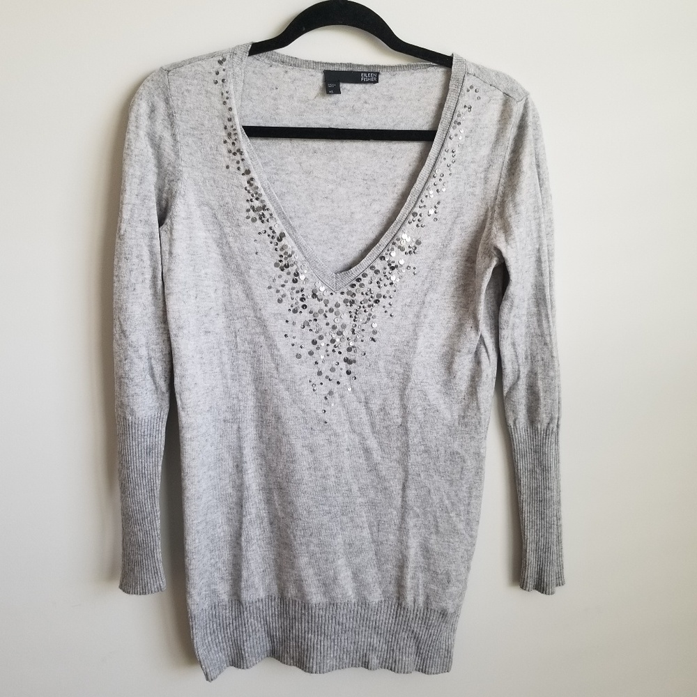 Eileen fisher embellished gray cashmere blend